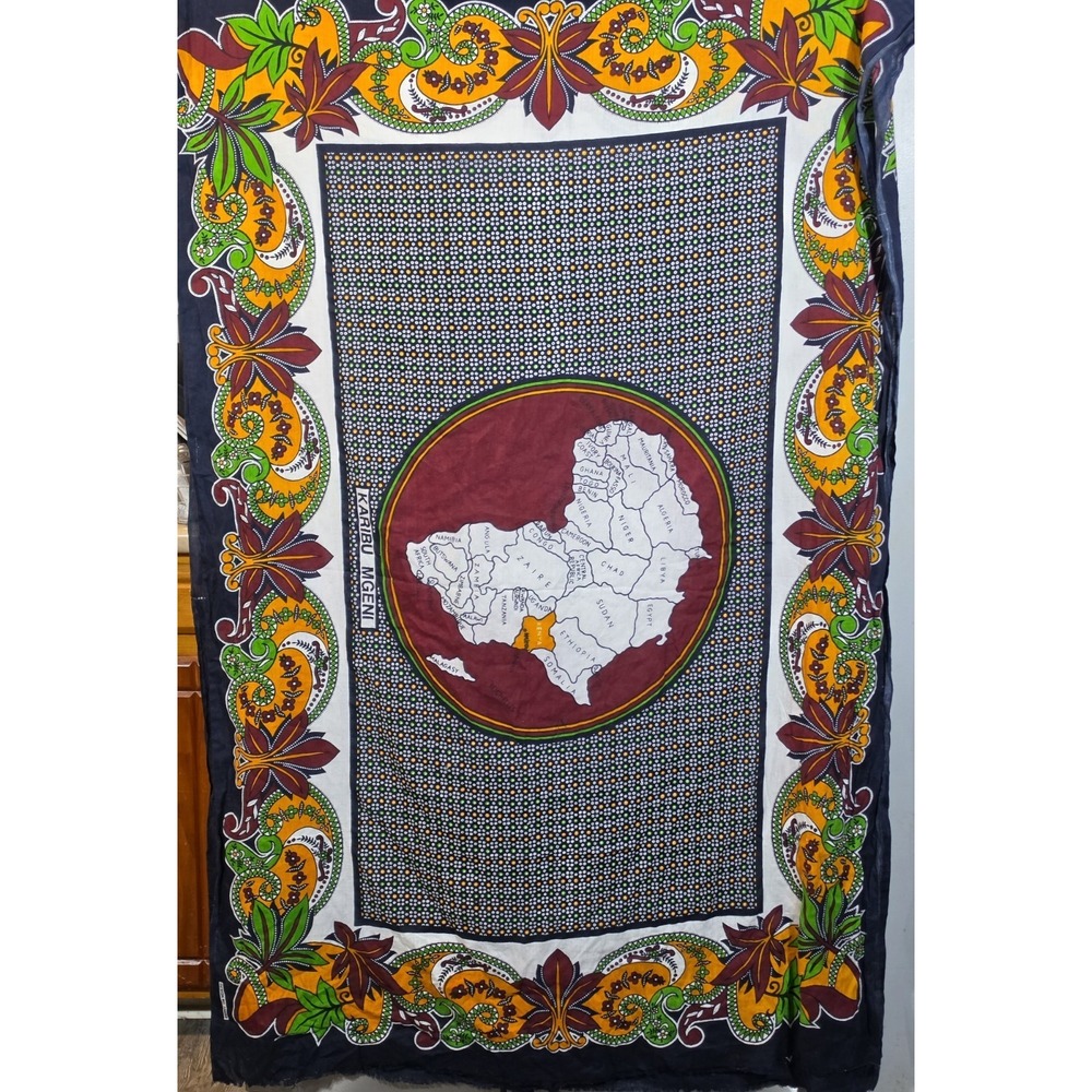 East African Double Khanga Kanga Africa Map Swahili Cotton Sarong Wrap 126"